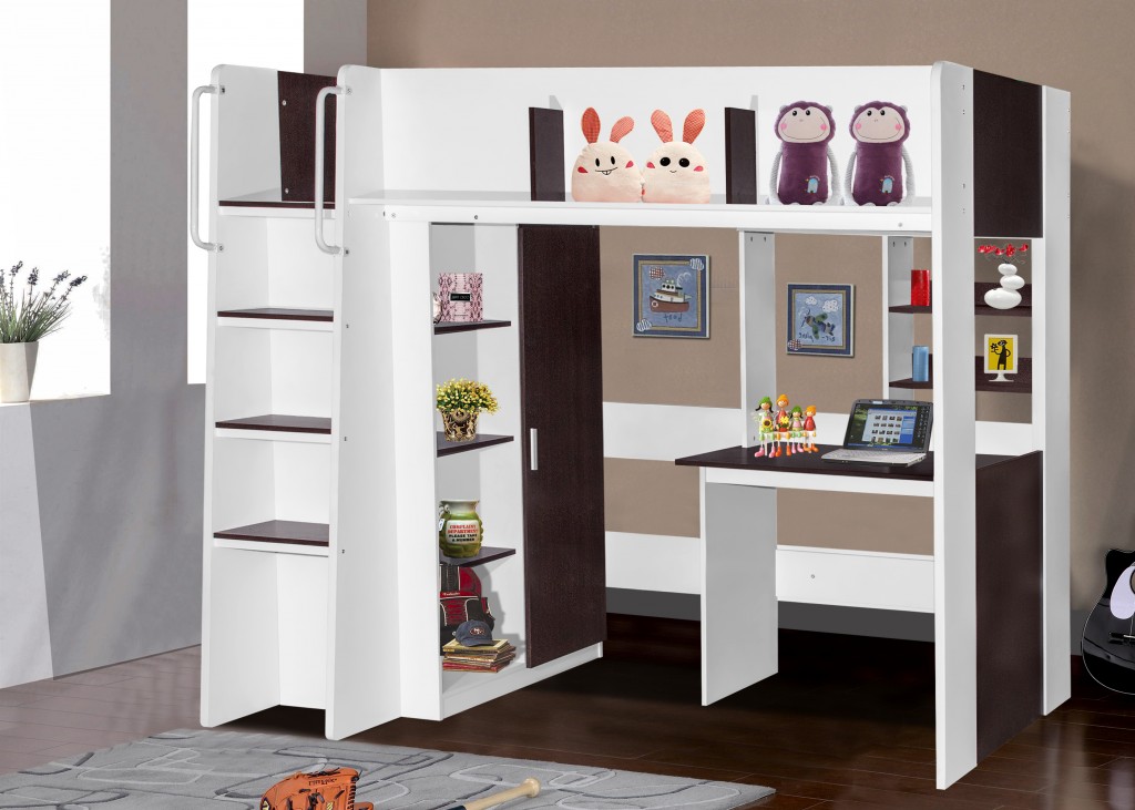 Boston Loft Bunk with Single Bed, Desk, Wardrobe