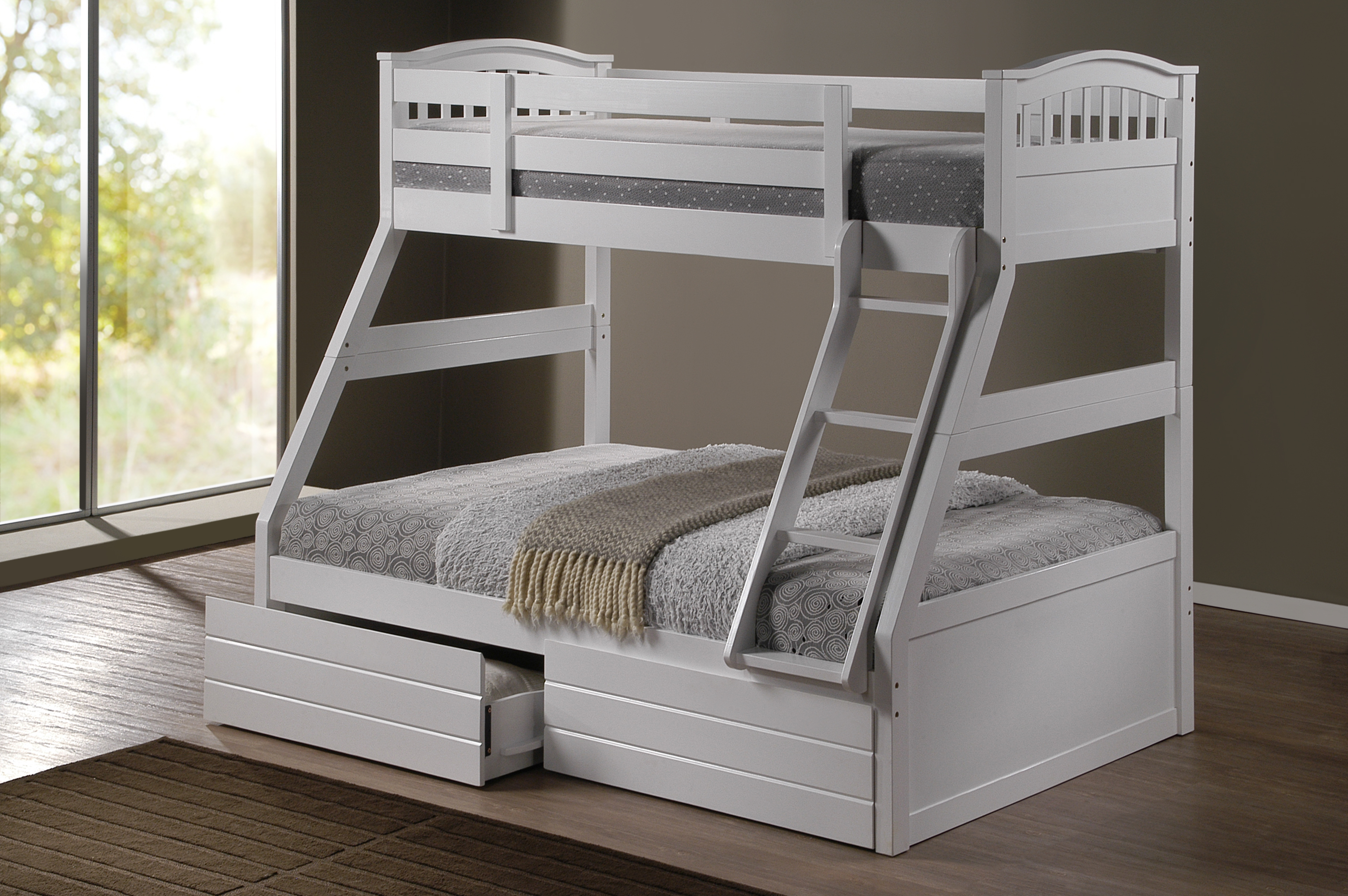 Ashley White Duo, Double Single Bunk Beds with Drawers