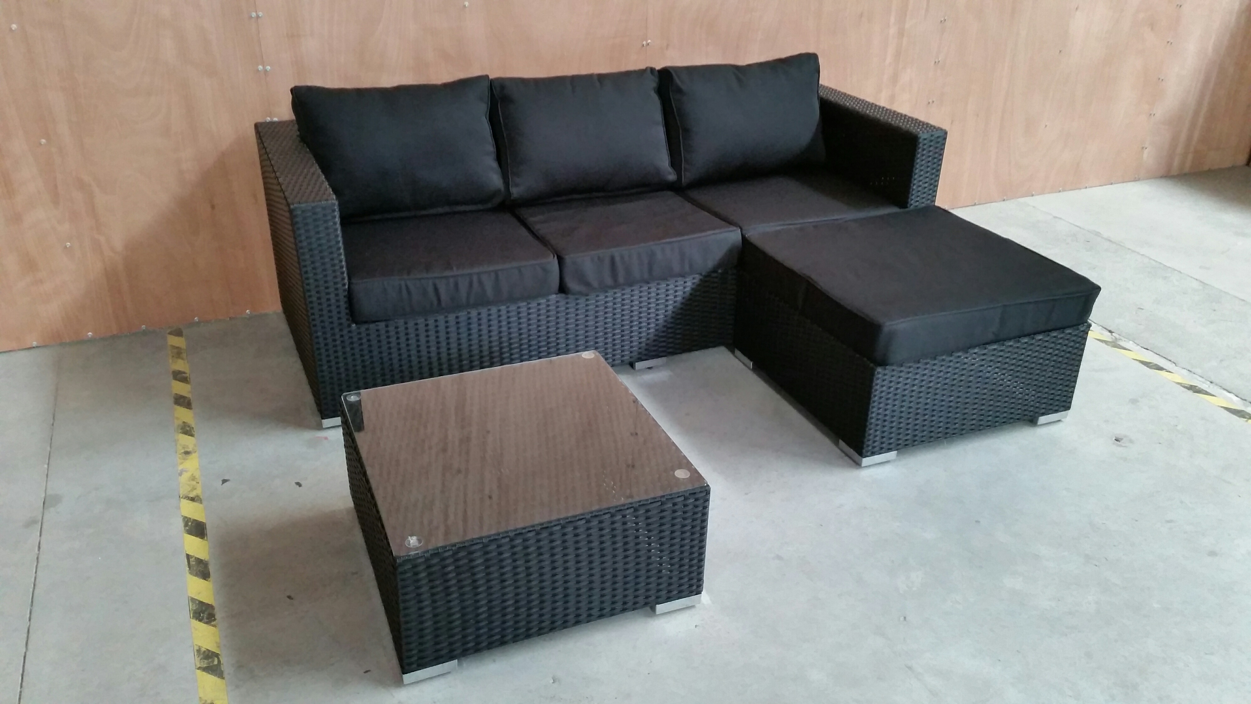 3 Piece PE Rattan Sofa Table Set 61927 A BK