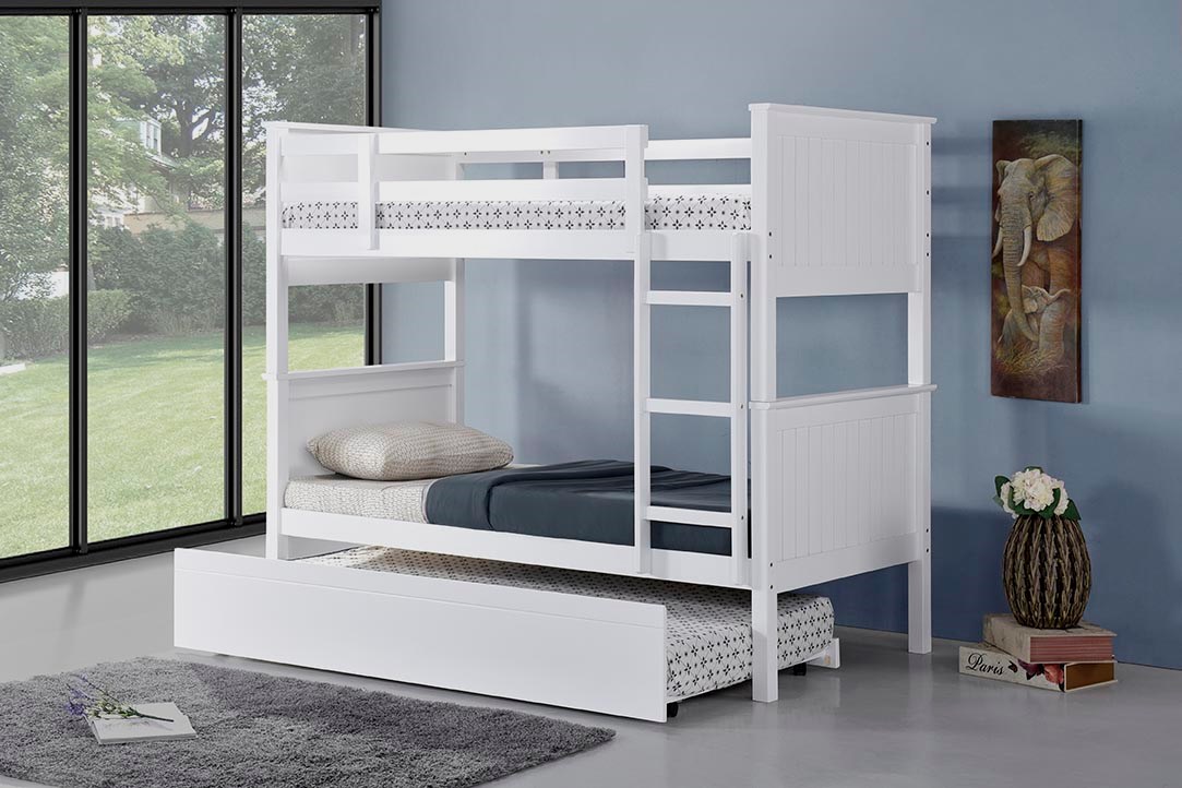 Cosmos White Single Bunk Beds with Trundle NZ Lifestyle Imports